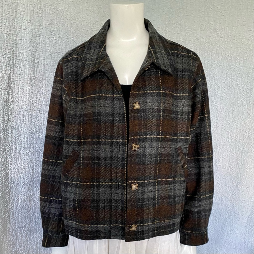 Ll Bean Cropped Shacket Jacket Plaid Wool